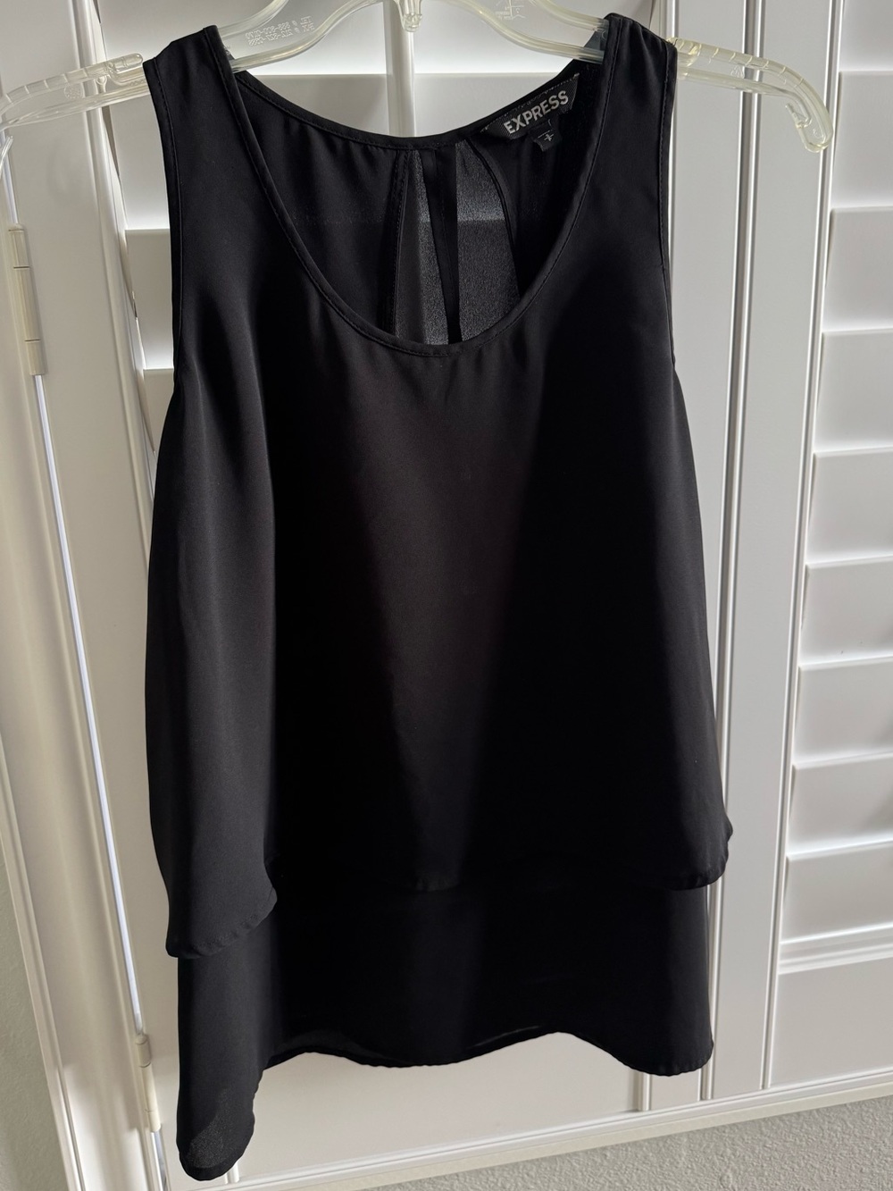 Women’s Express sleeveless layered black blouse size Small open back top